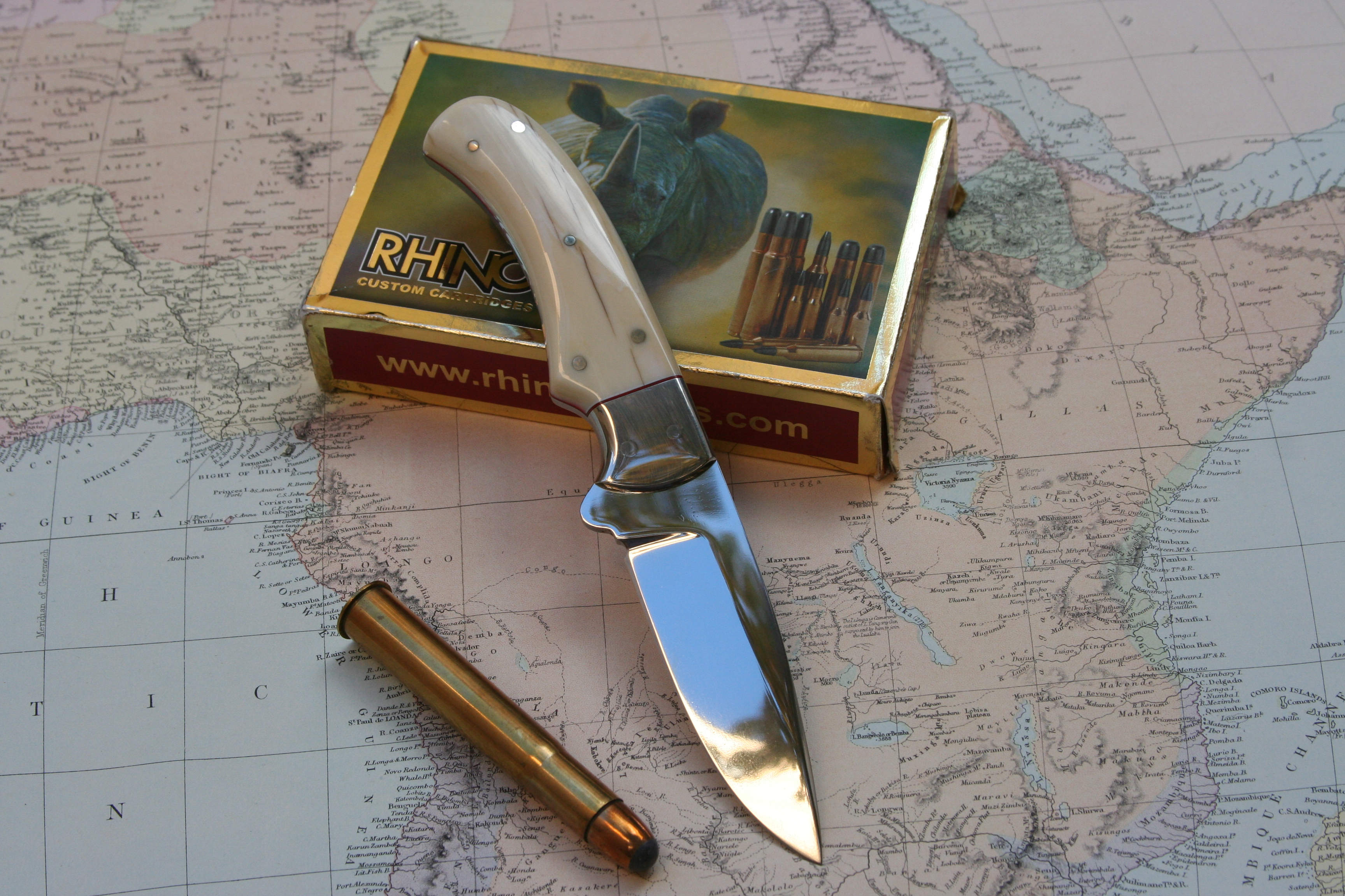 Mammoth Ivory Finger Grip Drop Point Skinning Knife