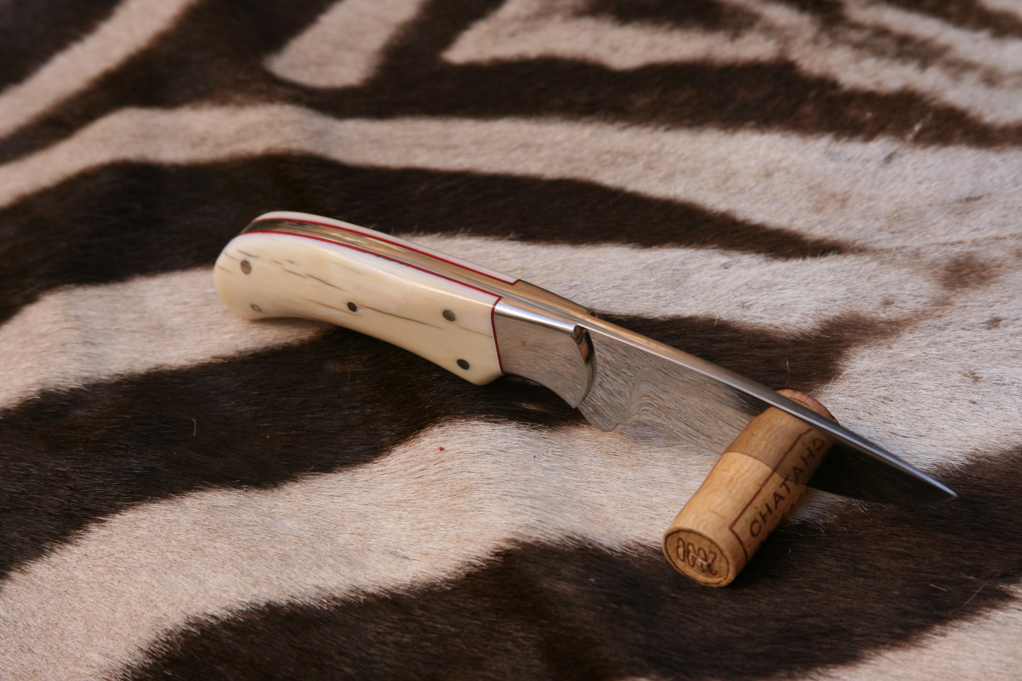 Mammoth Ivory Finger Grip Drop Point Skinning Knife - 10