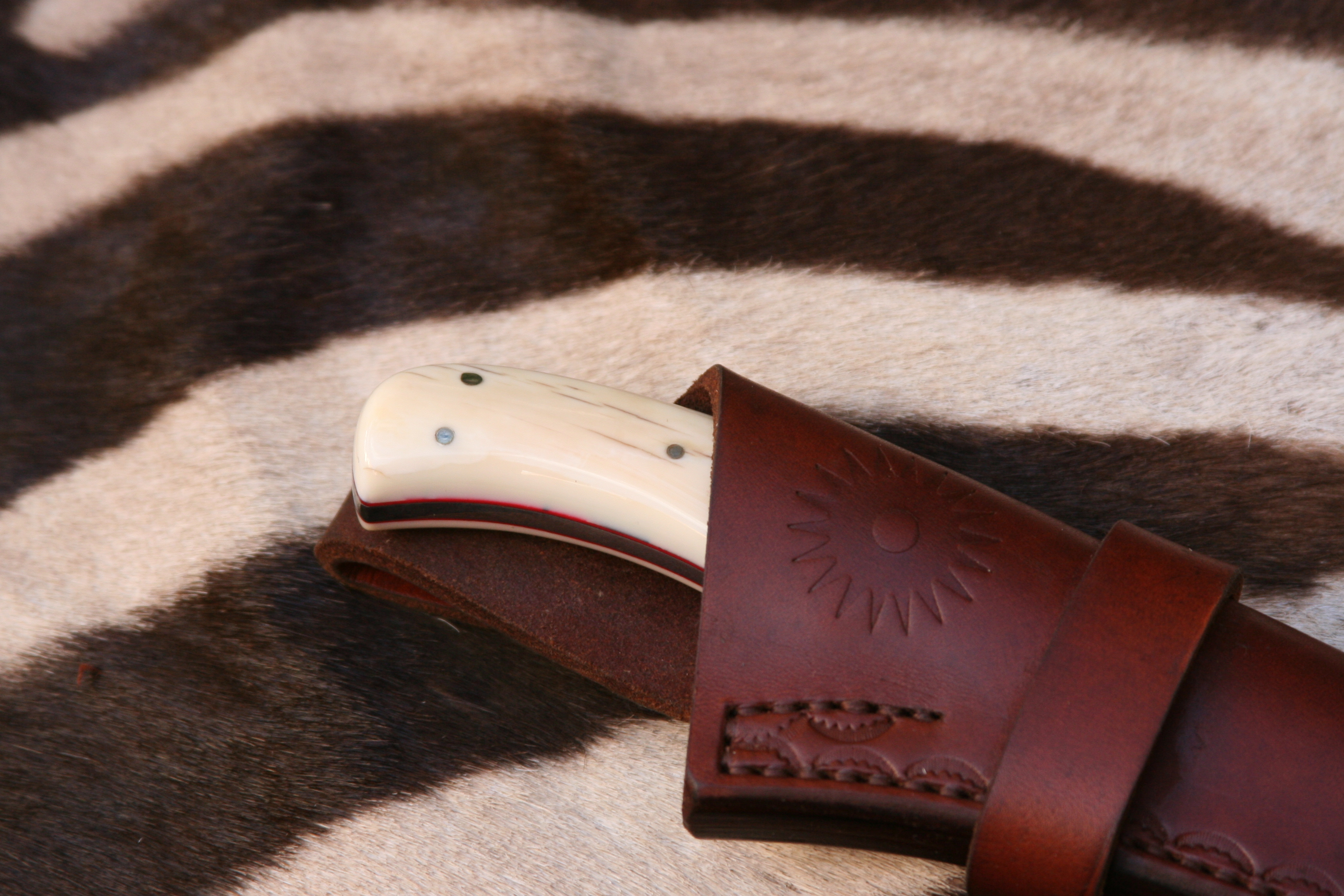 Mammoth Ivory Finger Grip Drop Point Skinning Knife - 13