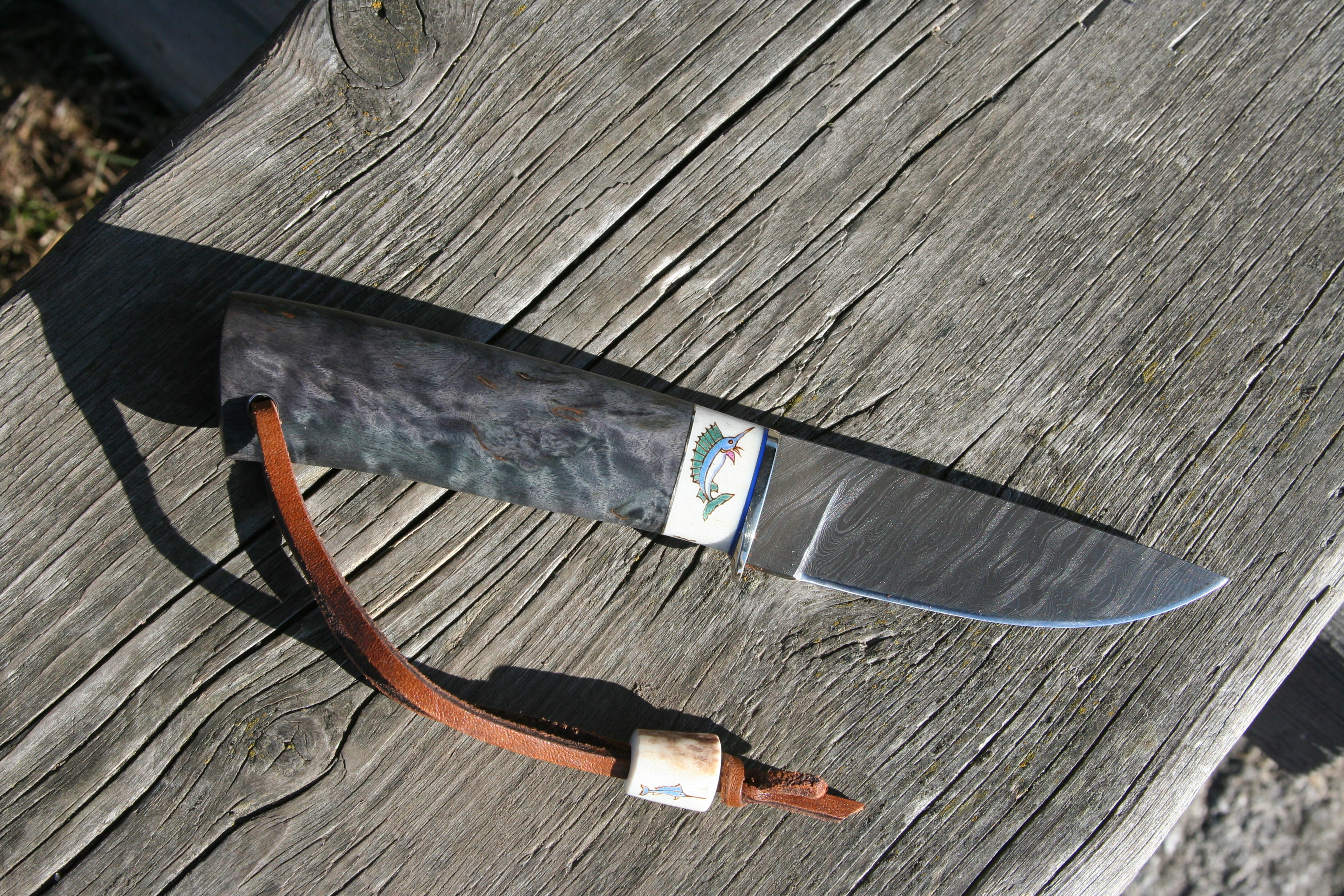 Blue Marlin Scrimshawed High Vanadium Damascus Custom Hunter - 9