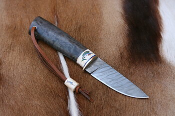 Blue Marlin Scrimshawed High Vanadium Damascus Custom Hunter