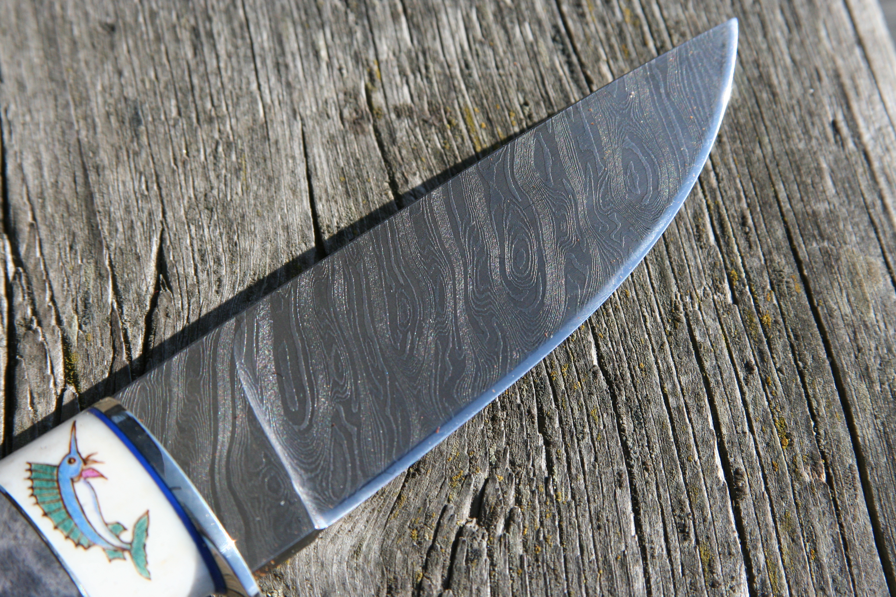 Blue Marlin Scrimshawed High Vanadium Damascus Custom Hunter - 11