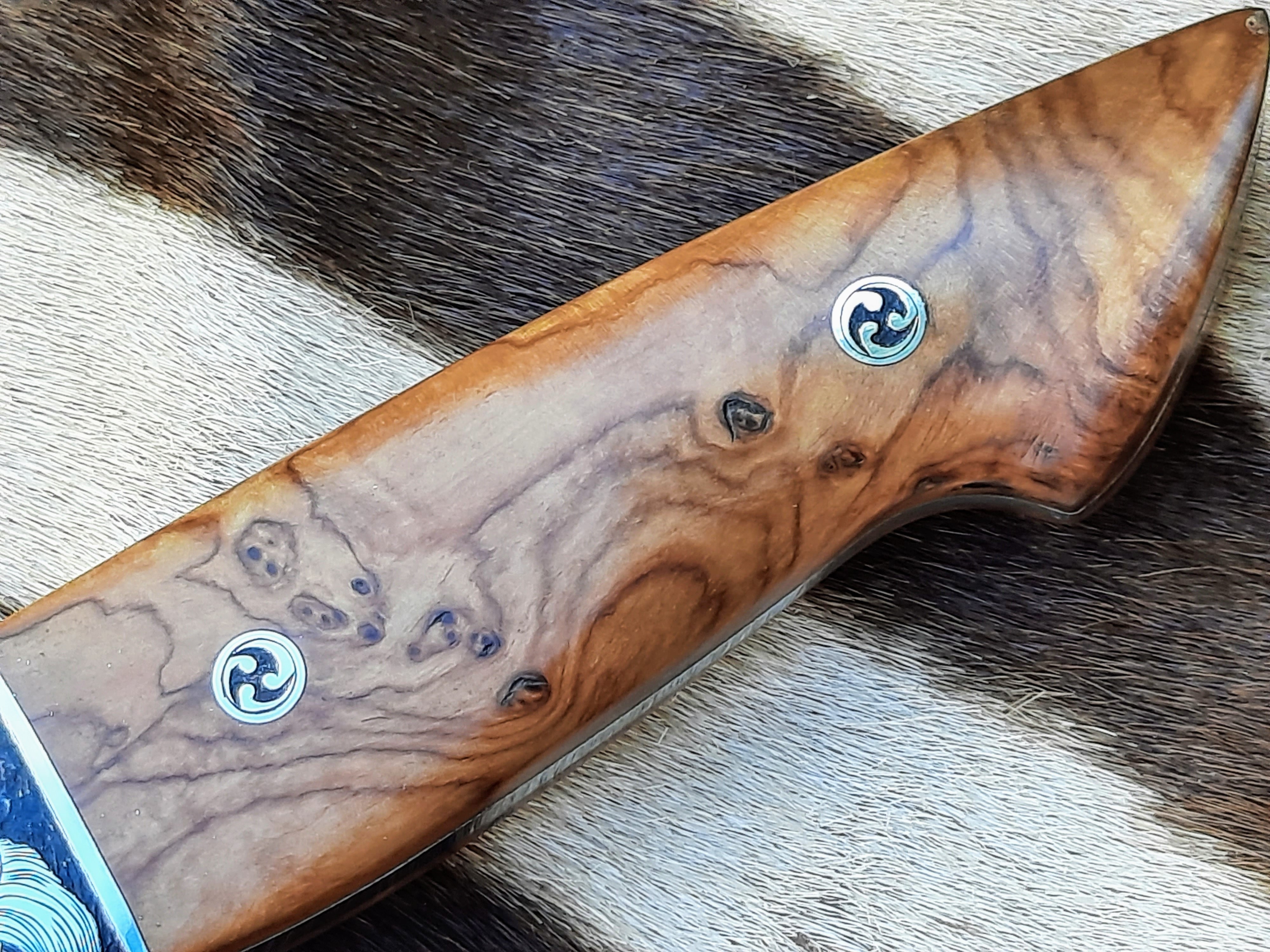ONCE OFF CUSTOM   'Grim Reaper' Hunter Wild Olive Wood Handle /Damascus Blade SÅLD! - 5
