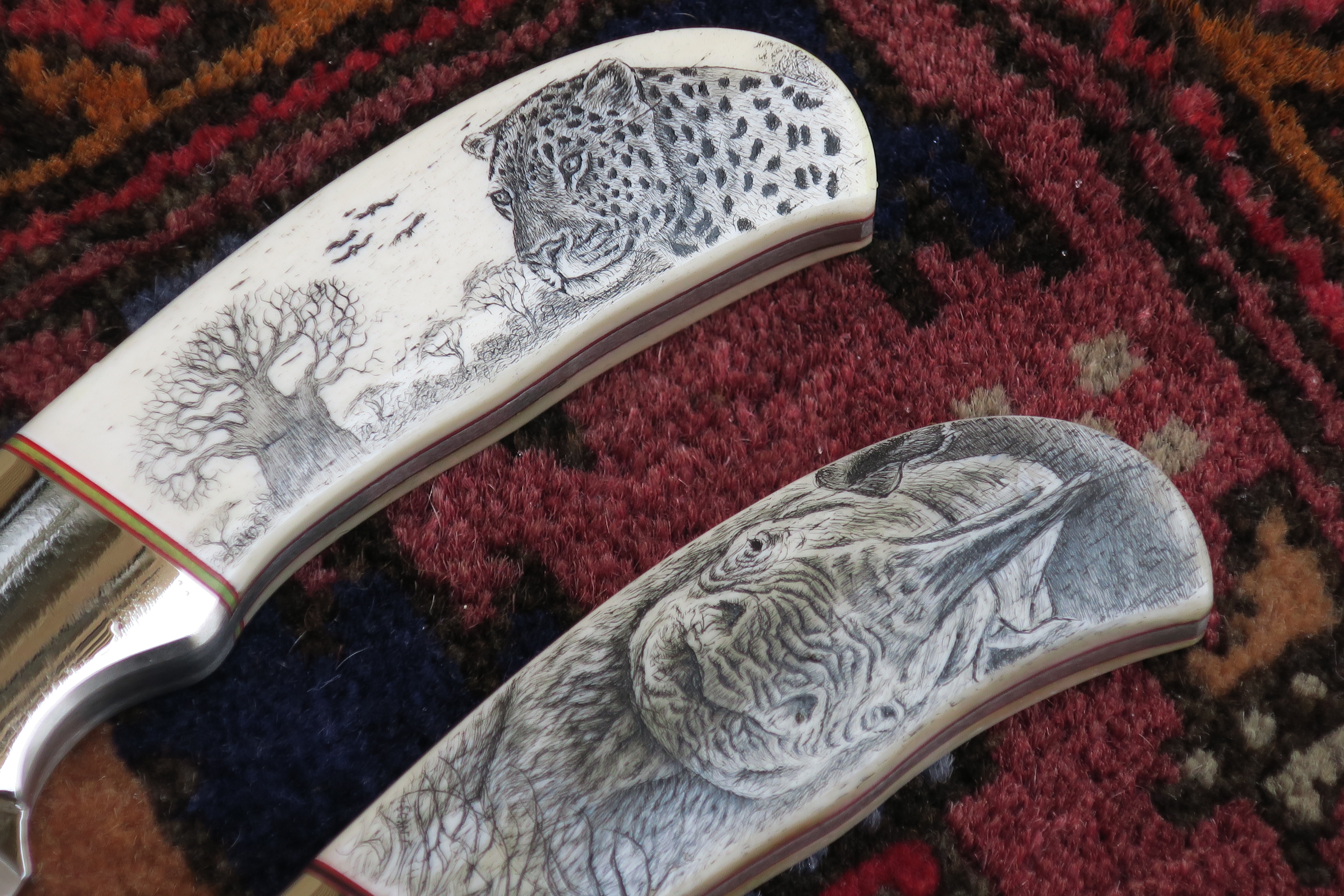 Makalös Scrimshaw! Leopard – en medium Utility Hunter knife - 5