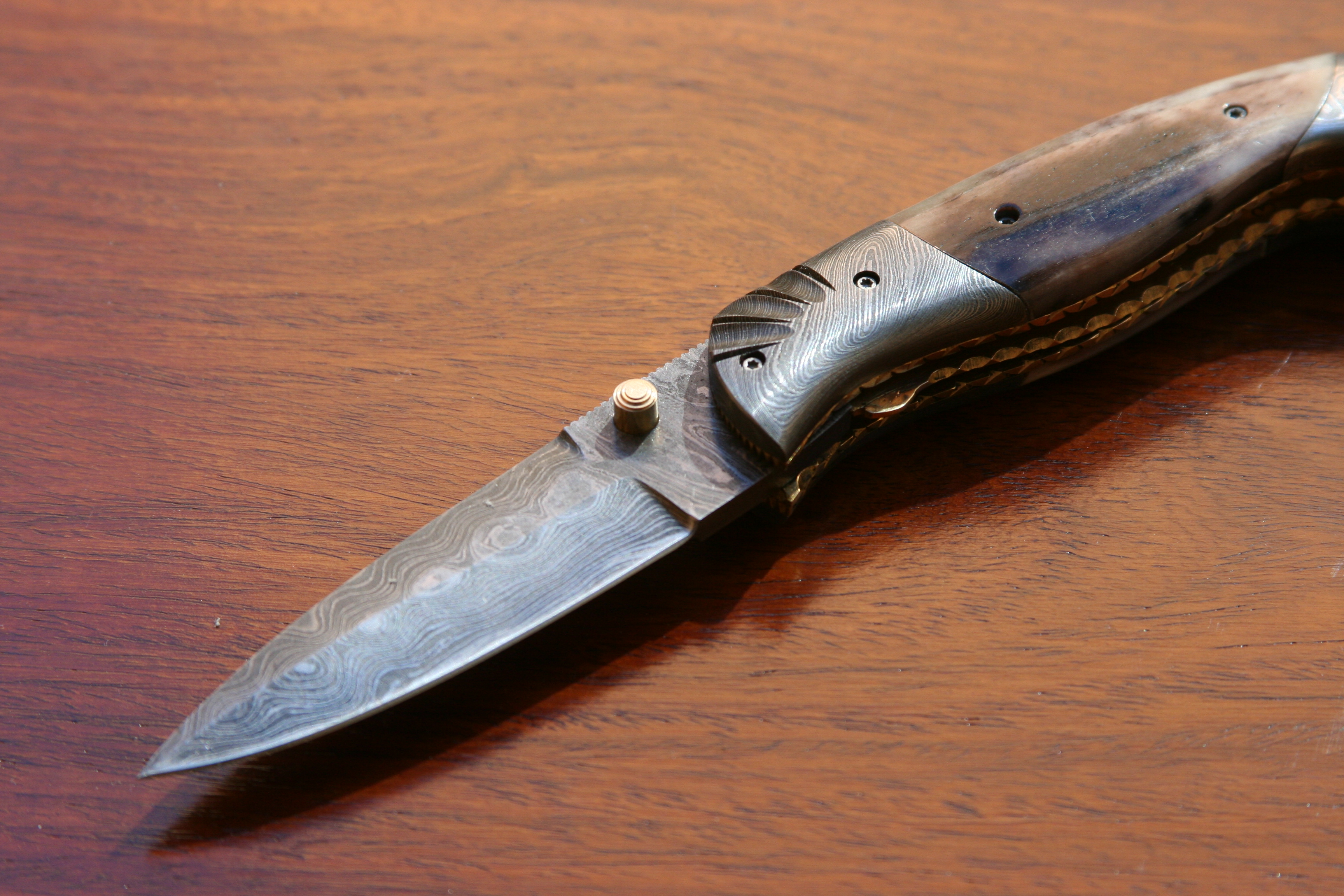 Damascus Folder, Liner Lock - Mycket arbetad! - 2