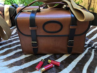 NU !!  50% RABATT*****   Leather Shooting Magazine Shotgun Cartridge Bag - Vegetabiliskt Garvad