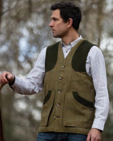 50% RABATT*****  Tweed Shooting Waistcoat - GREEN FOREST  (strl Large)