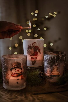 Ljuslykta Vintage Christmas Snowman  - Majas lyktor