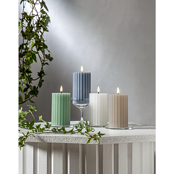LED Blockljus Flamme Stripe Beige