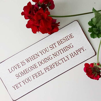 Plåtskylt  " Love is when you......"