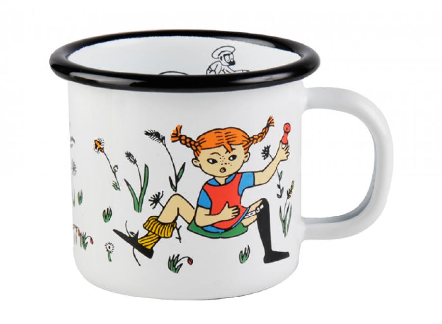 Emaljmugg Pippi vit 1,5 dl