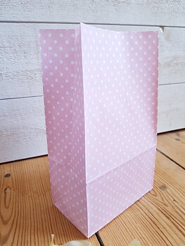 Papperspåse rosa med vita prickar