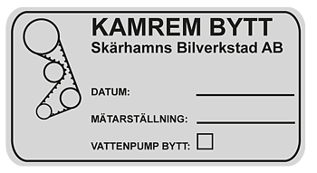 Kamremsbyte sticker med egen text