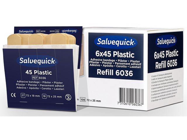 Plåster SALVEQUICK refill plast, 6 x 45 st