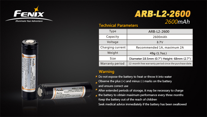 Fenix ARB-L18 18650 2600mAh 3,7V Li-jon - 3