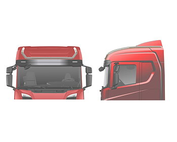 Takbåge Scania NextGen Standard med långa sidoförlängningar 20N, 12cm sidovindavvisare, täcker Scania original helljus i takhörnen om bilen har det
