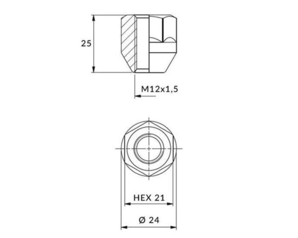 Hjulmutter Kon NV21 12X1,5 öppen - 3