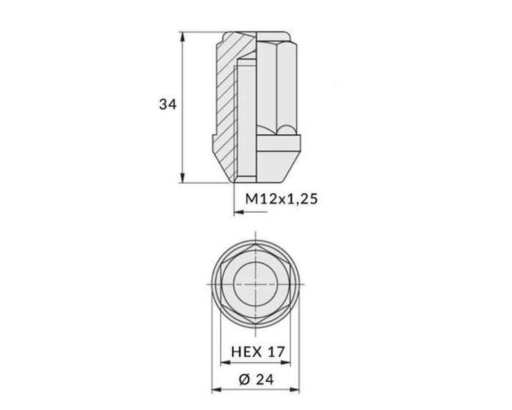 Hjulmutter Kon NV17 12X1,25 kupol - 3