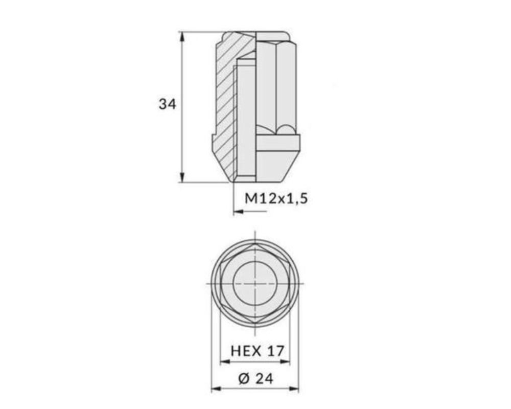 Hjulmutter Kon NV17 12X1,5 kupol - 3