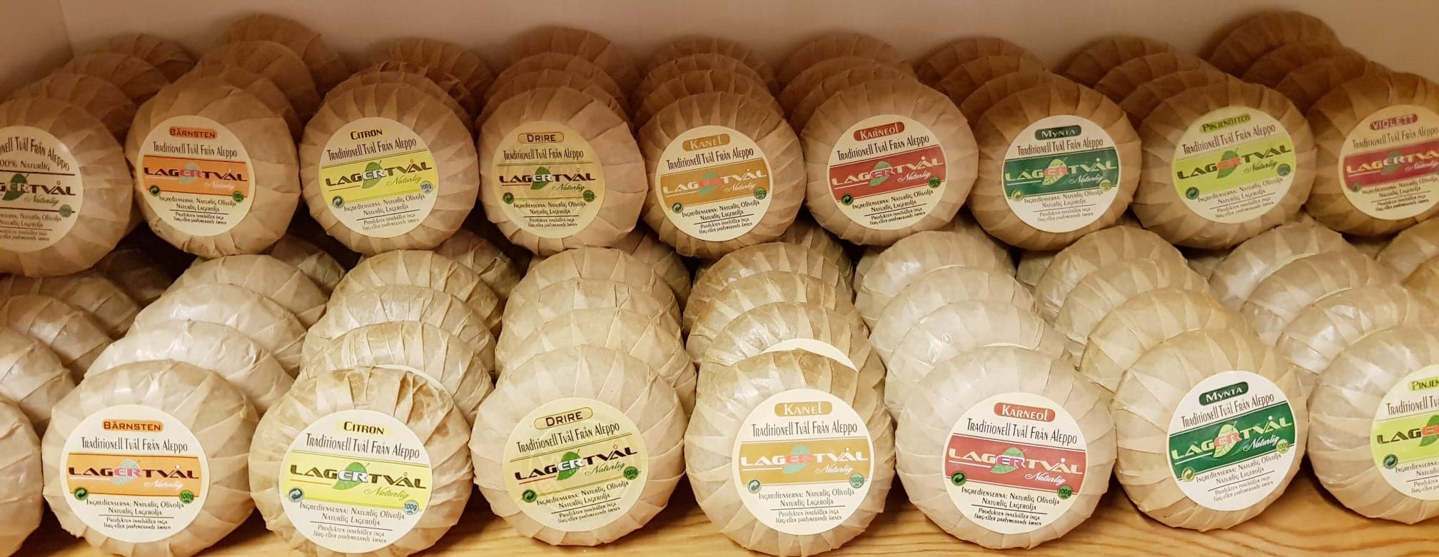 Aleppotvål rund, 100 g. Välj doft; Citron, mynta, bärnsten, kanel, karneol, pinje, violett, drire och naturell - 2