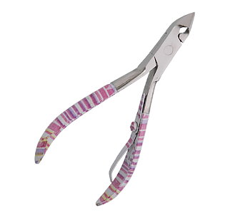 Nagelbandstång, stål, rosa ränder på handtag, 10 cm