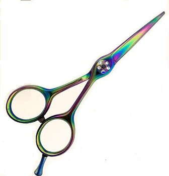 Professionell frisörsax, regnbågsfärgad titanyta, 13.5 cm