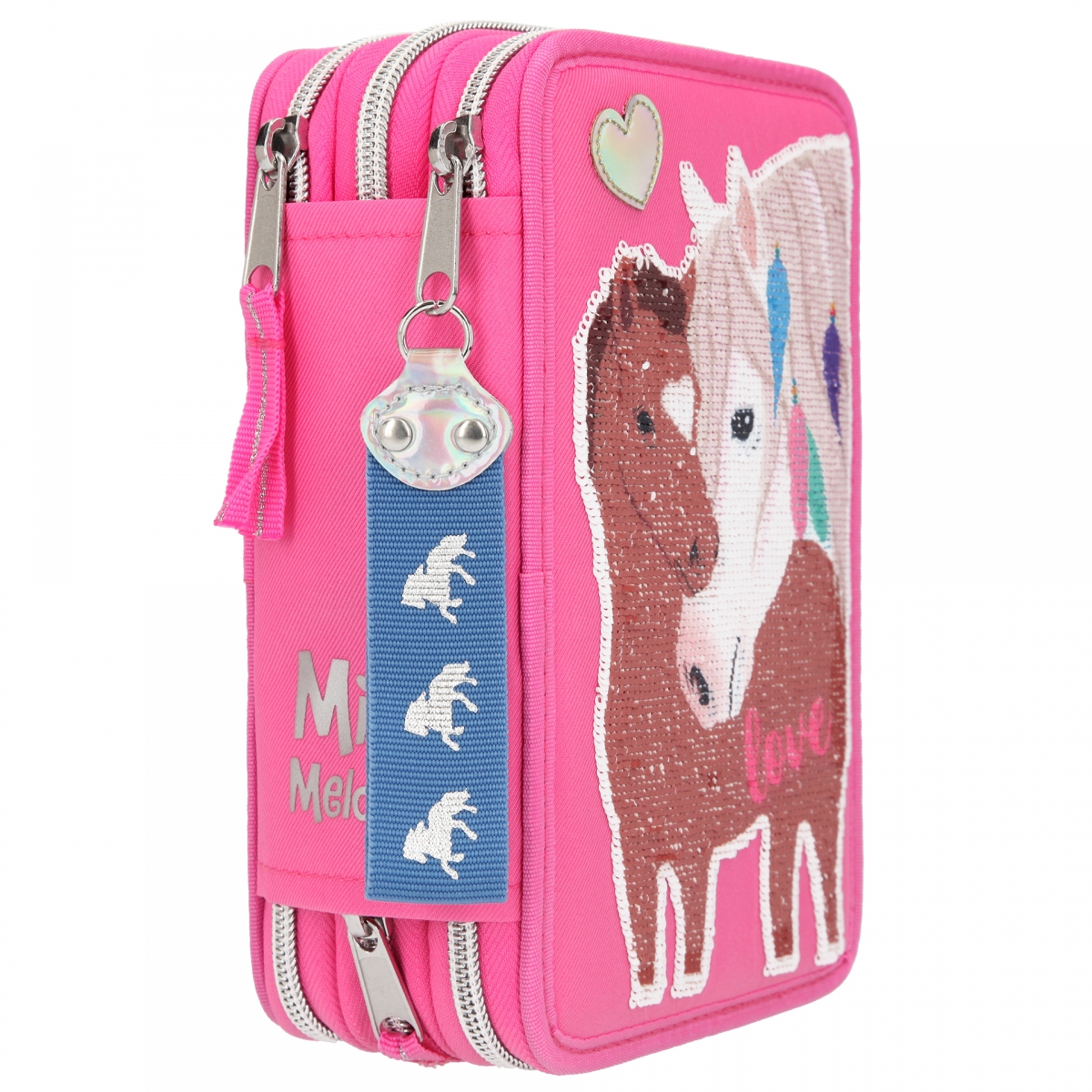 Miss Melody Trippelpennfodral med paljetter, rosa