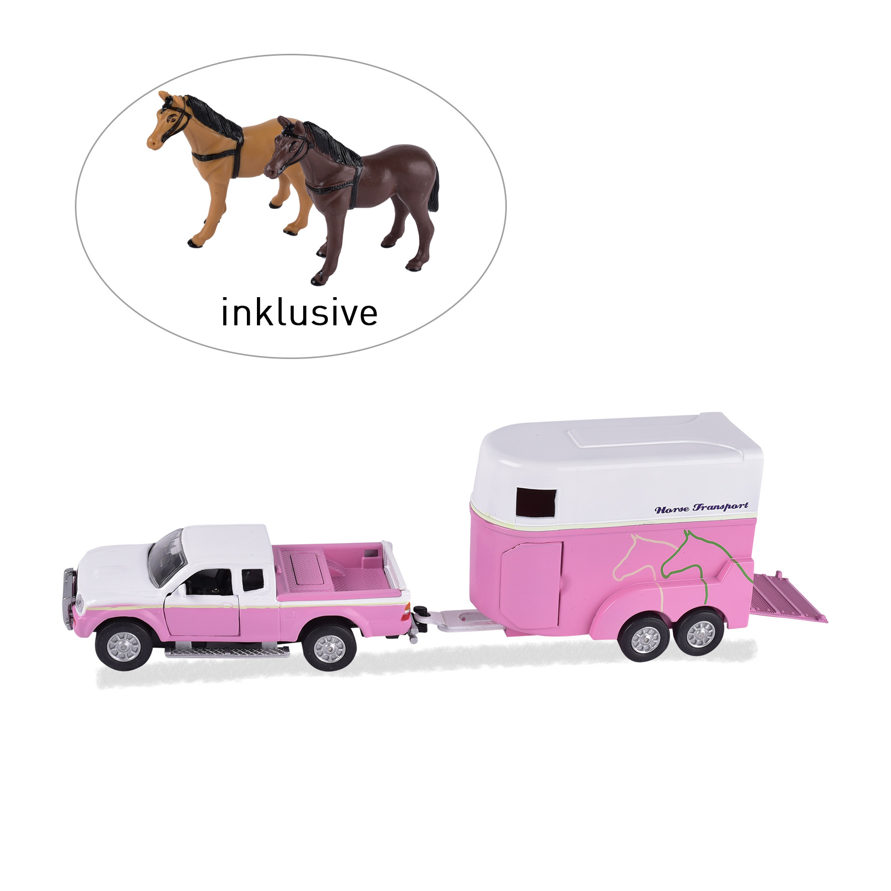 Hästtrailerset rosa med 2 hästar