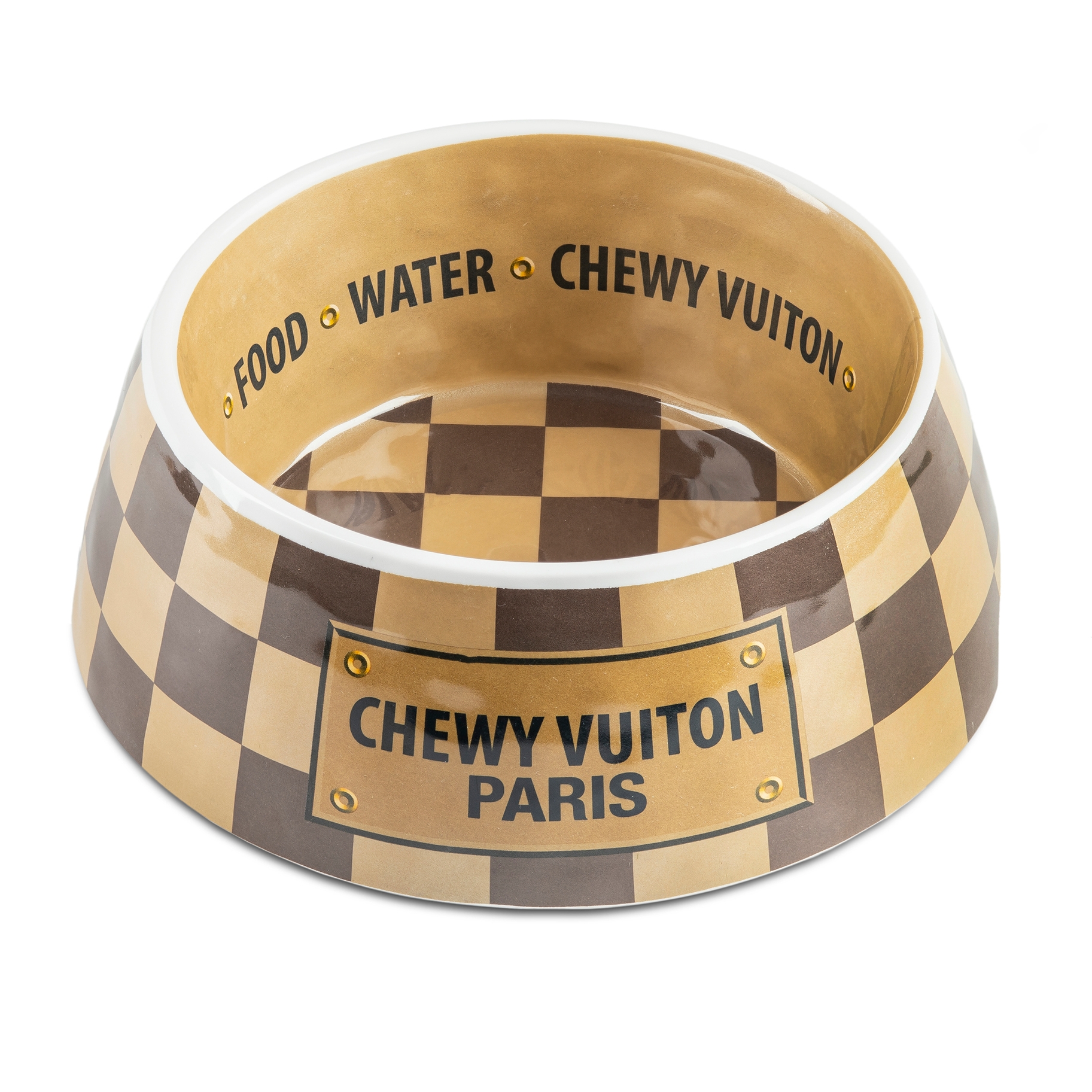 Hundskål Vuitonmönster chewy checker