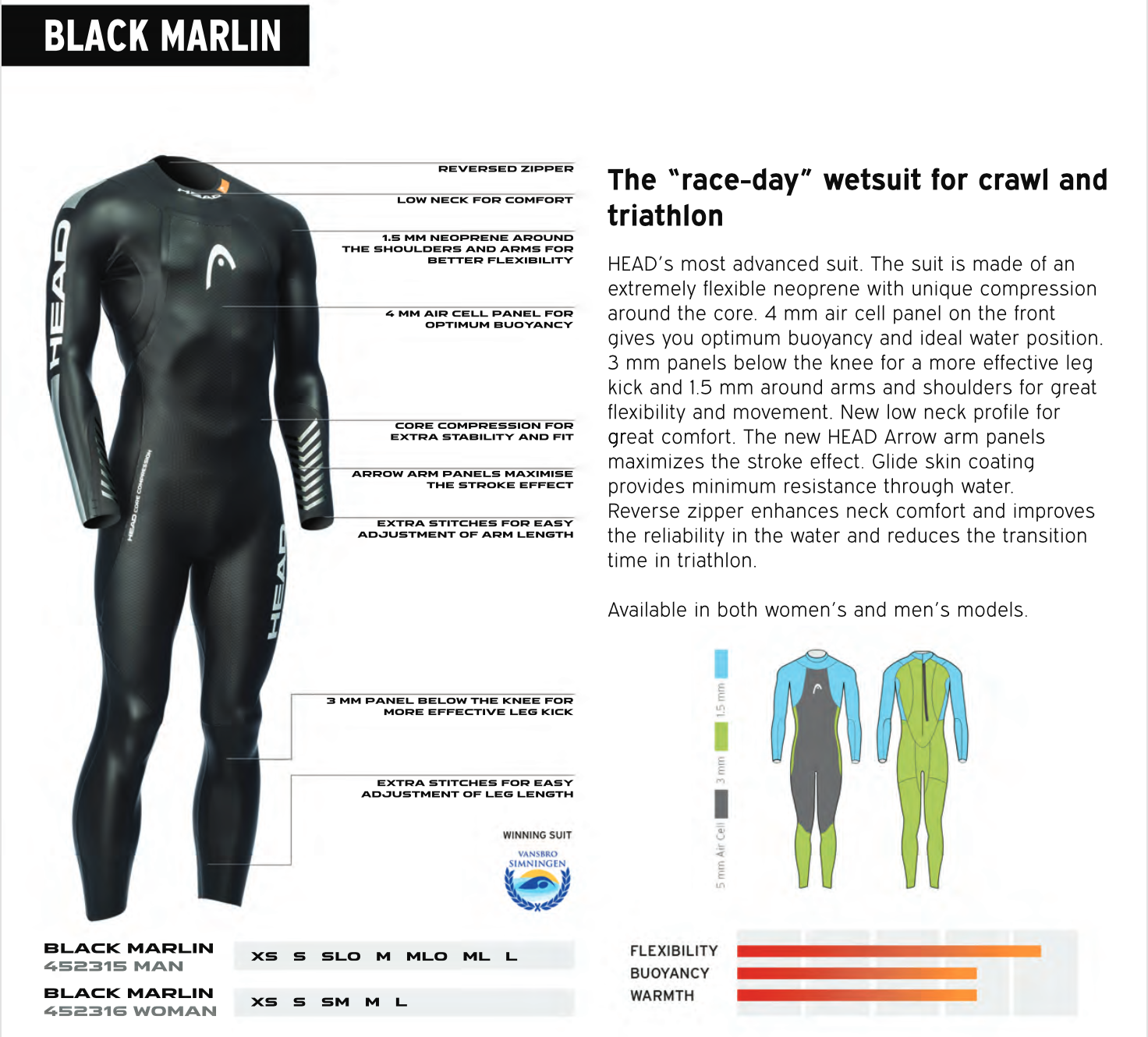5 Traje Neopreno Hombre Head Black Marlin Man Tri-Wetsuit 5.3.1