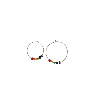 Round earrings in silver with semi-precious stones in pride colors 