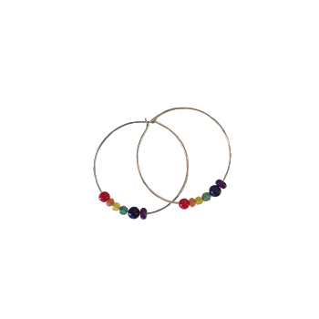 Round earrings in silver with semi-precious stones in pride colors 