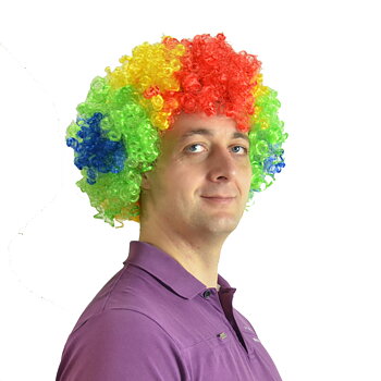 Clown-Afro-Perücke in den Pride-Farben.