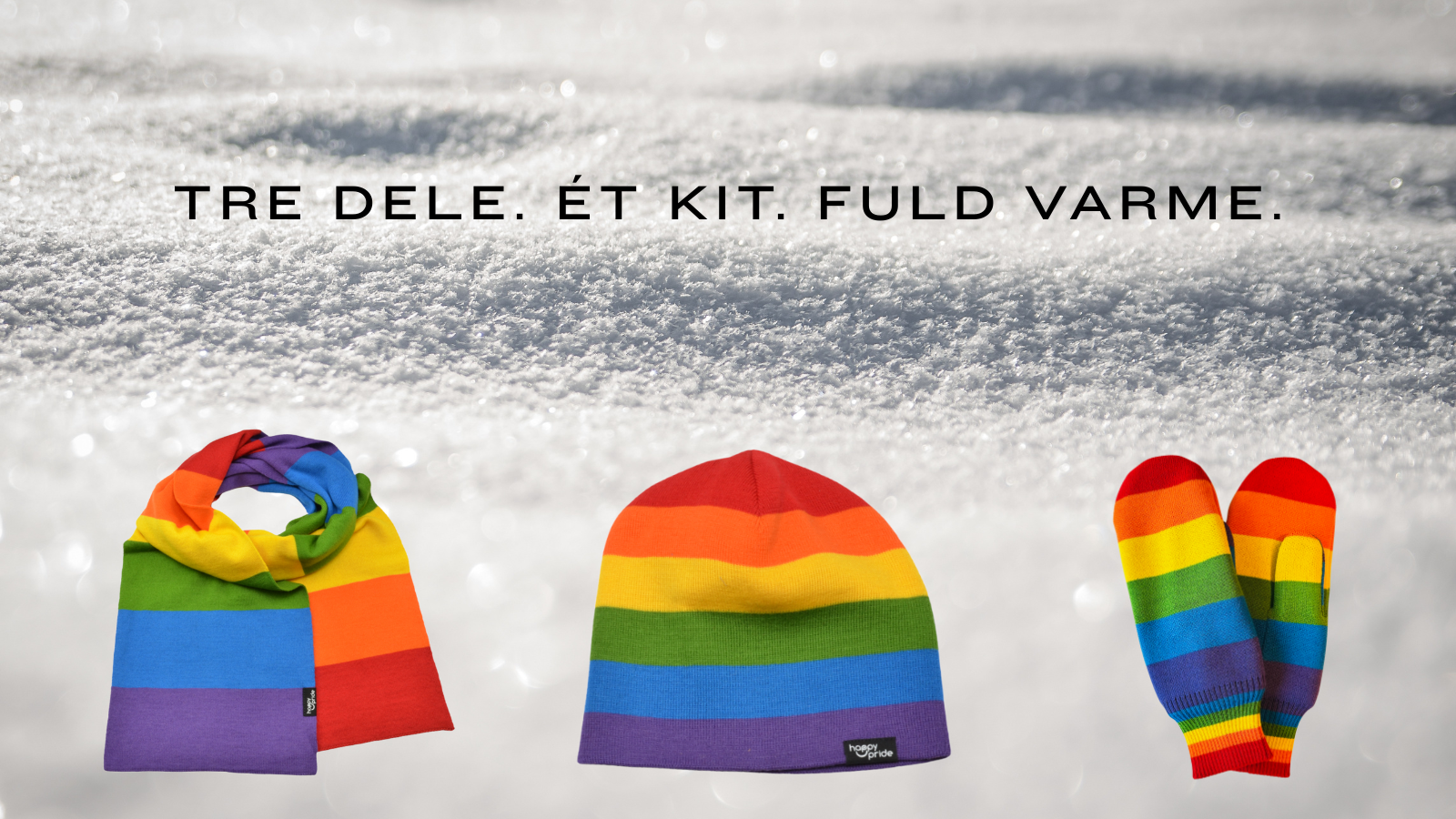 Pride-vanter med fleecefor, dobbeltstrikket hue og varmt halstørklæde i 58 % merinould og 42 % akryl. 