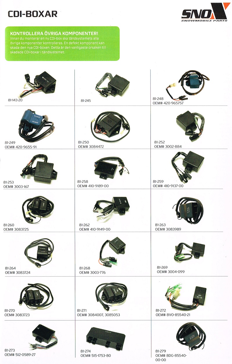 CDI Boxar Rek. tabell Snöskoter Aktiv, Arctic Cat, Lynx, Ockelbo, Polaris, Ski-Doo, Yamaha