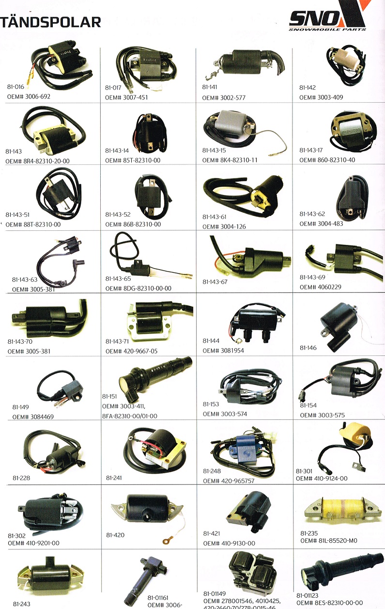 Tändspolar Snöskoter Aktiv, Arctic Cat, Lynx, Ockelbo, Polaris, Ski-Doo, Yamaha