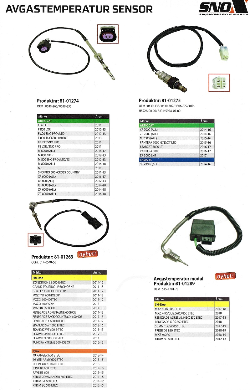 Avgastemperatur Sensor Arctic Cat, Lynx, Ski-Doo, Snöskoter