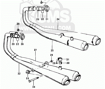 Avgassystem Kawasaki Z900- Z1 1973-77  (18001-183/-184/-227/-228)   - 2