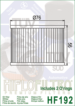 HF192 Hi-Flo Oljefilter Triumph m.packning - 2