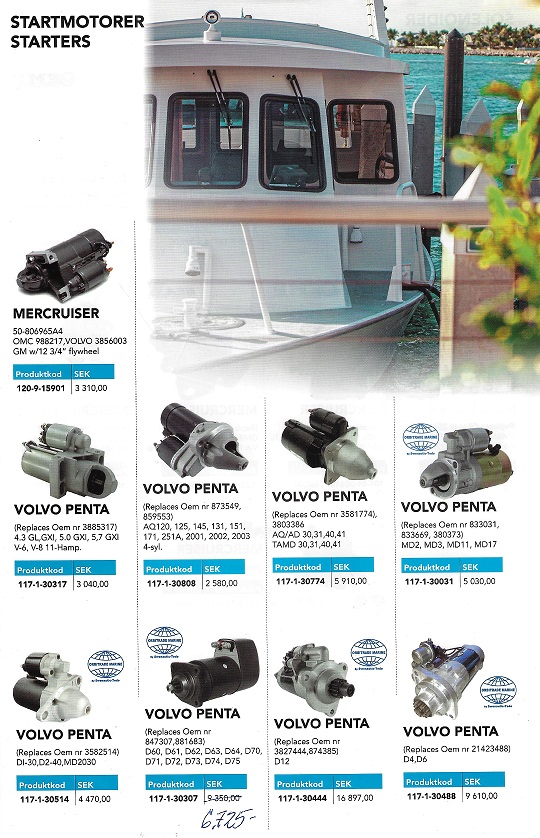 Startmotorer Mercruiser - Volvo Penta  Inombordsmotorer