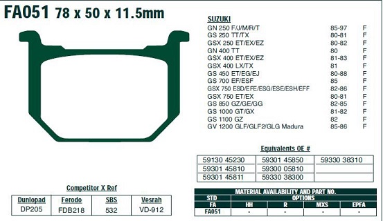 FA051 Bromspads Fram Suzuki (59130-45230, 59301-45811) - 2