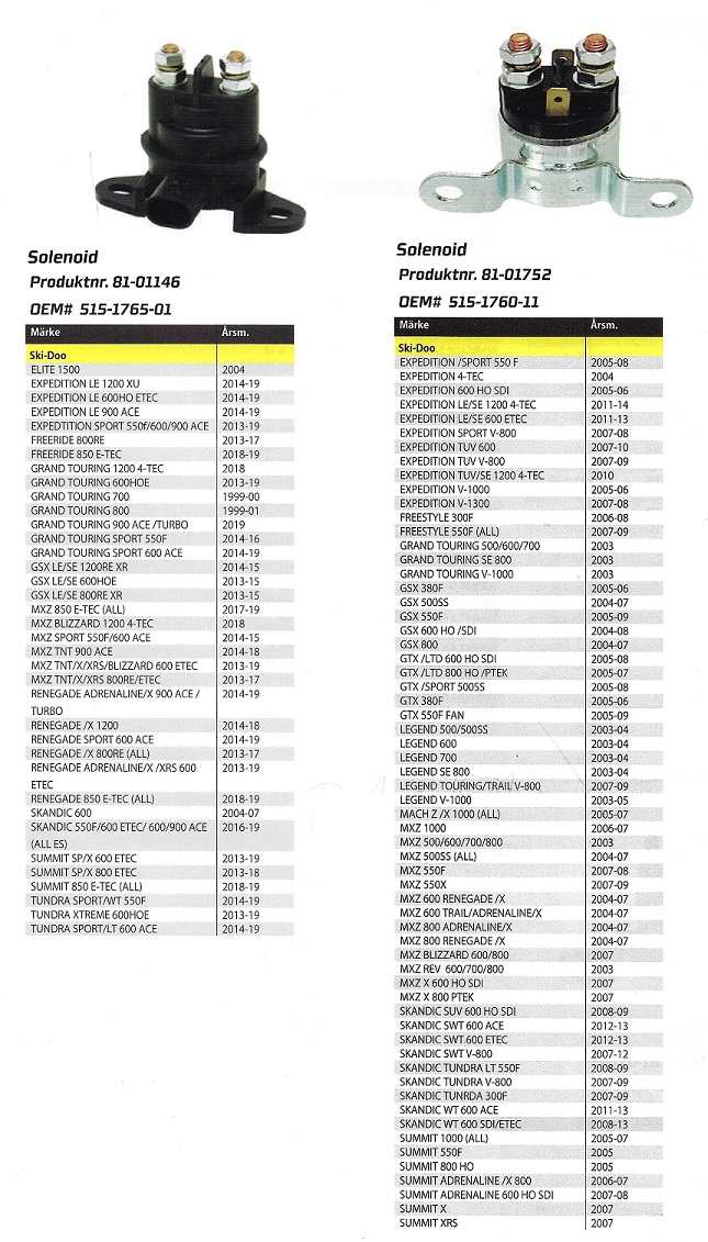 Solenoid - Startrelän Rek. tabell Snöskoter Arctic, Lynx, Polaris, Ski-Doo - 3