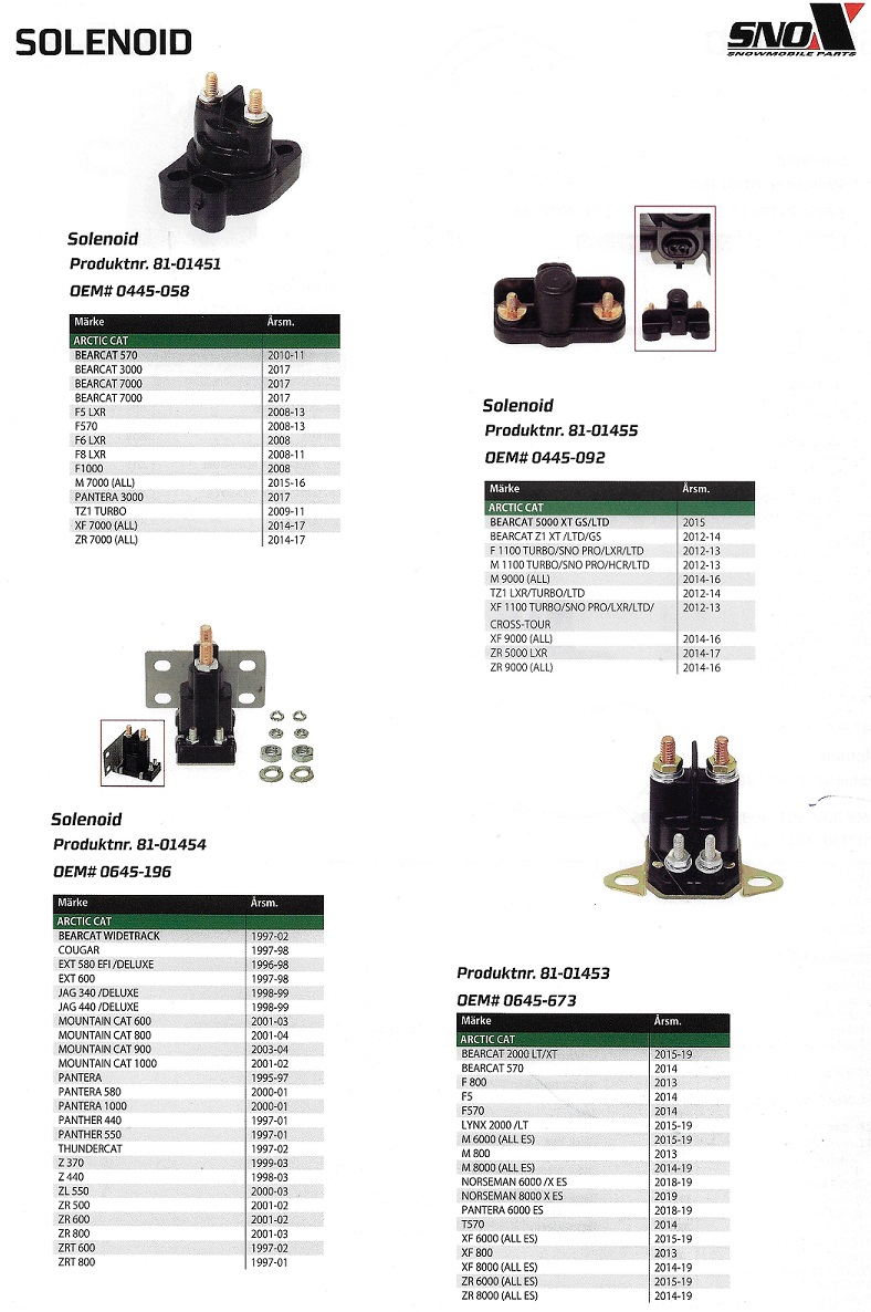 Solenoid - Startrelän Rek. tabell Snöskoter Arctic, Lynx, Polaris, Ski-Doo