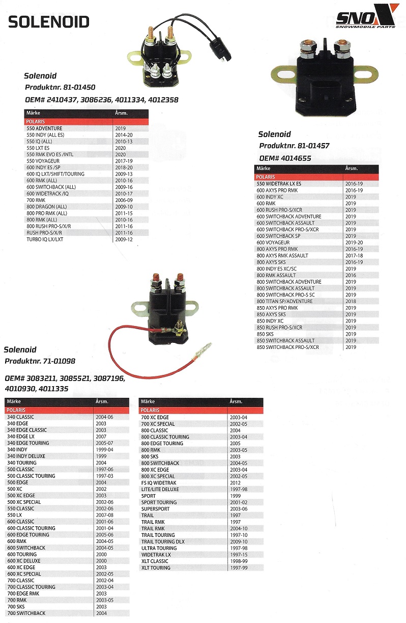Solenoid - Startrelän Rek. tabell Snöskoter Arctic, Lynx, Polaris, Ski-Doo - 2