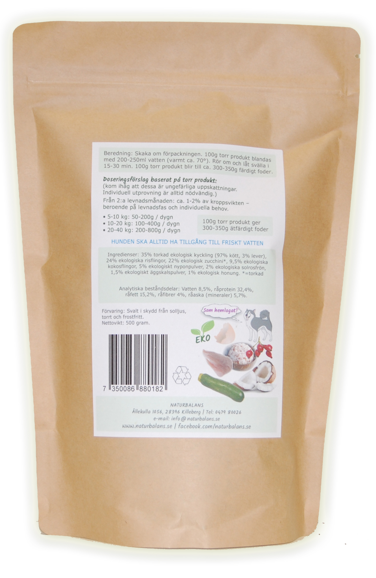 HundMüsli Kyckling med Risflingor & Zucchini  500 gram - 3