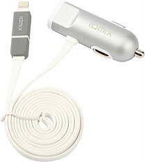 Idmix Billaddare med lightning & Micro-B kontakt, 2,4A, 1m