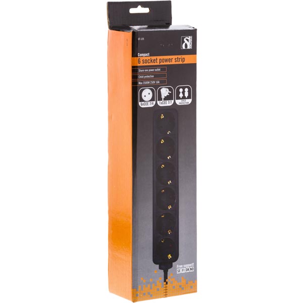 Deltaco Grenuttag med 6 uttag, 1,5m kabel, svart - 3