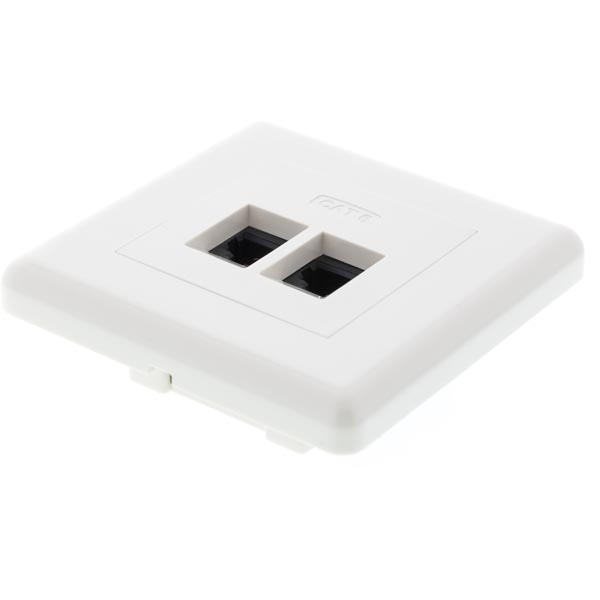 Deltaco vägguttag, infällt UTP, 2xRJ45, Cat6, vit