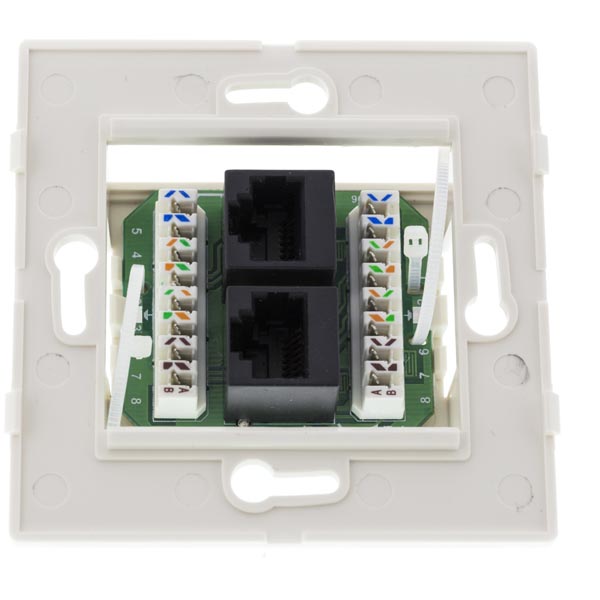 Deltaco vägguttag, infällt UTP, 2xRJ45, Cat6, vit - 4