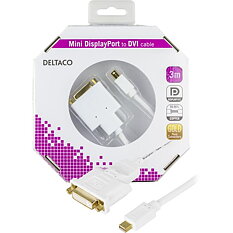 Deltaco mini DisplayPort till DVI-D Single Link monitorkabel, 3m, vit